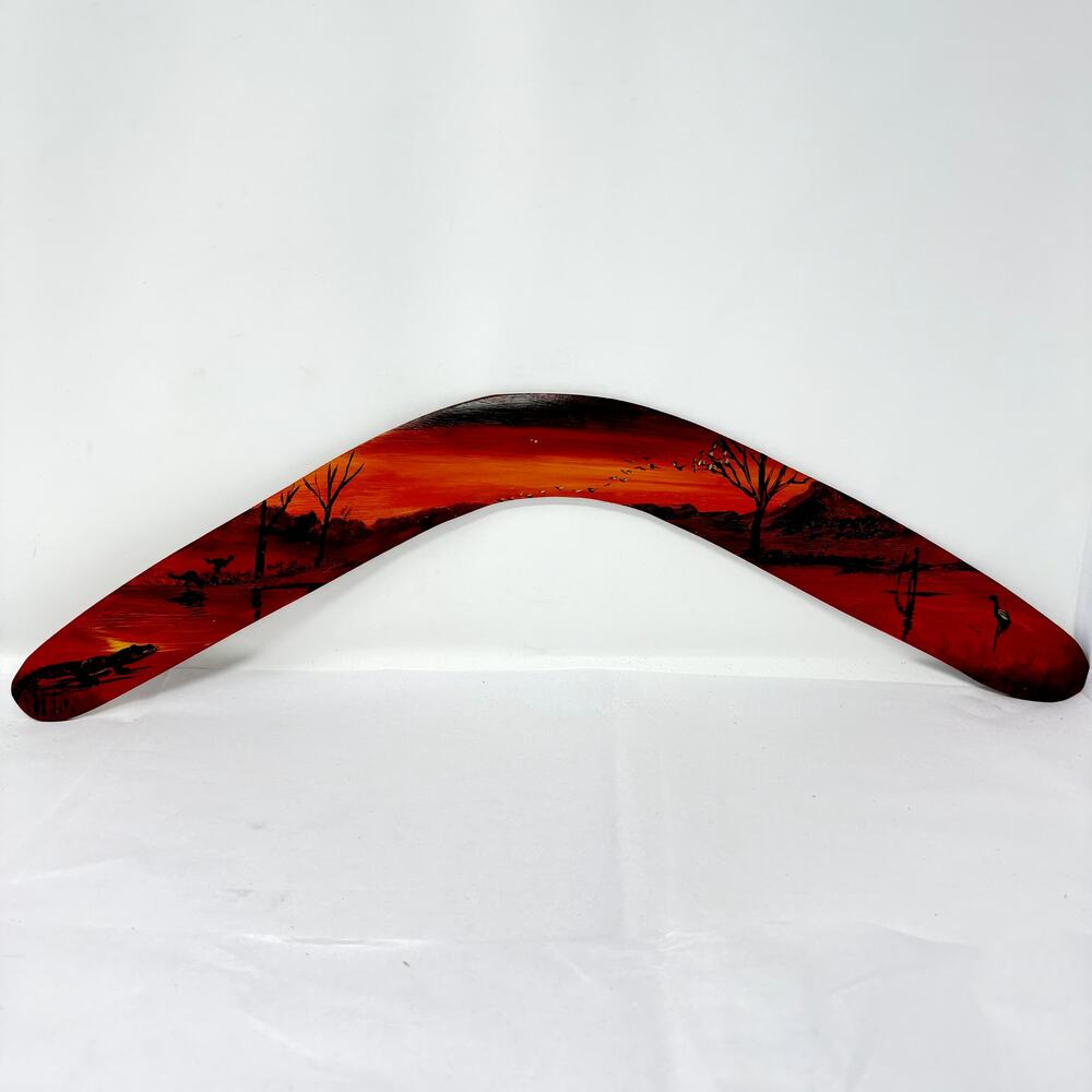 Hand Painted Boomerang Wall Decor Sunset Landscape Art 23 Wooden Australia Style